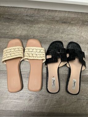Bundle- Glaze Black Croc-Embossed Slip-On Mules